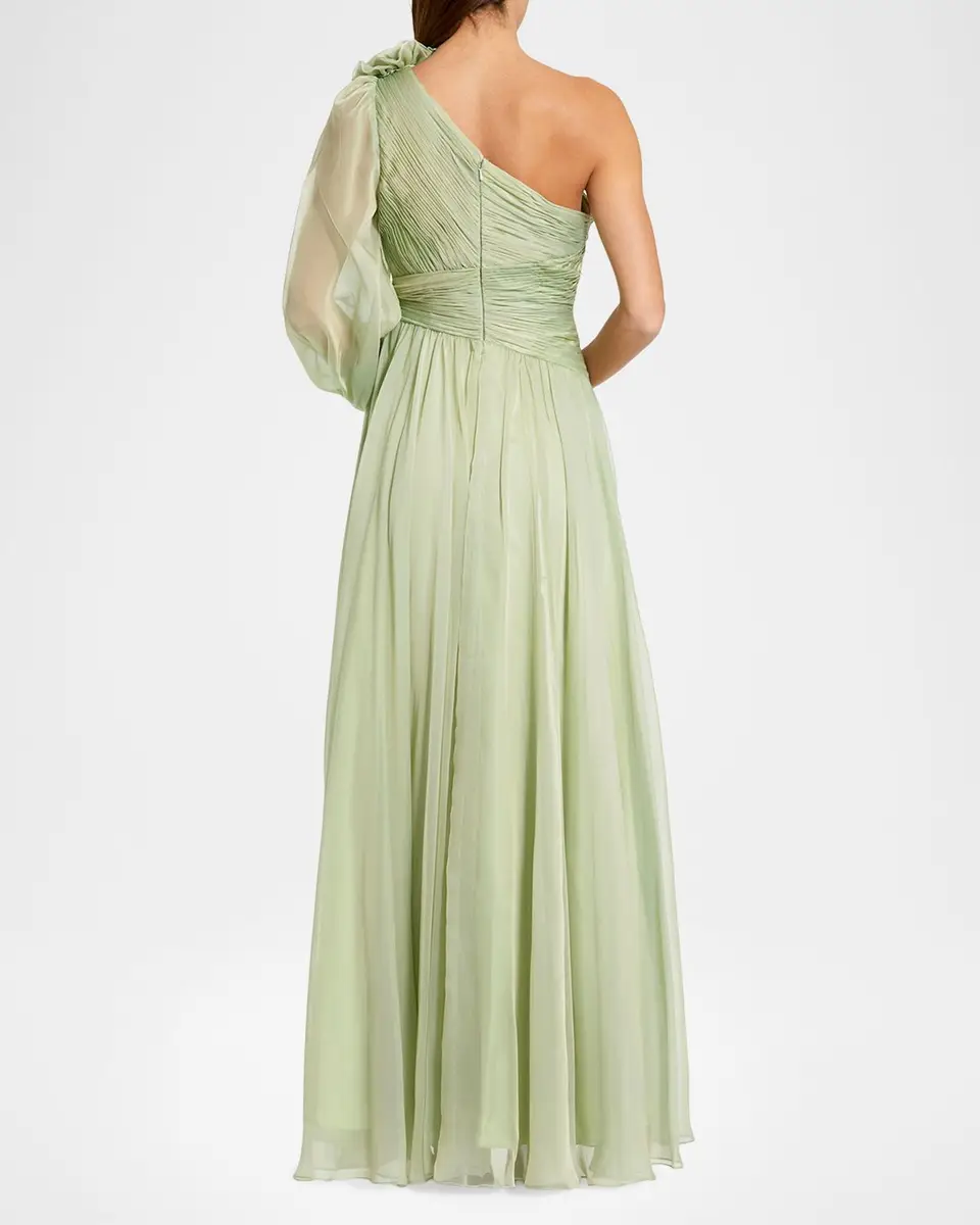 Mac Duggal Pleated One-Shoulder Chiffon Gown | Thumbnail 3 Mac Duggal Pleated One-Shoulder Chiffon Gown | Thumbnail 3