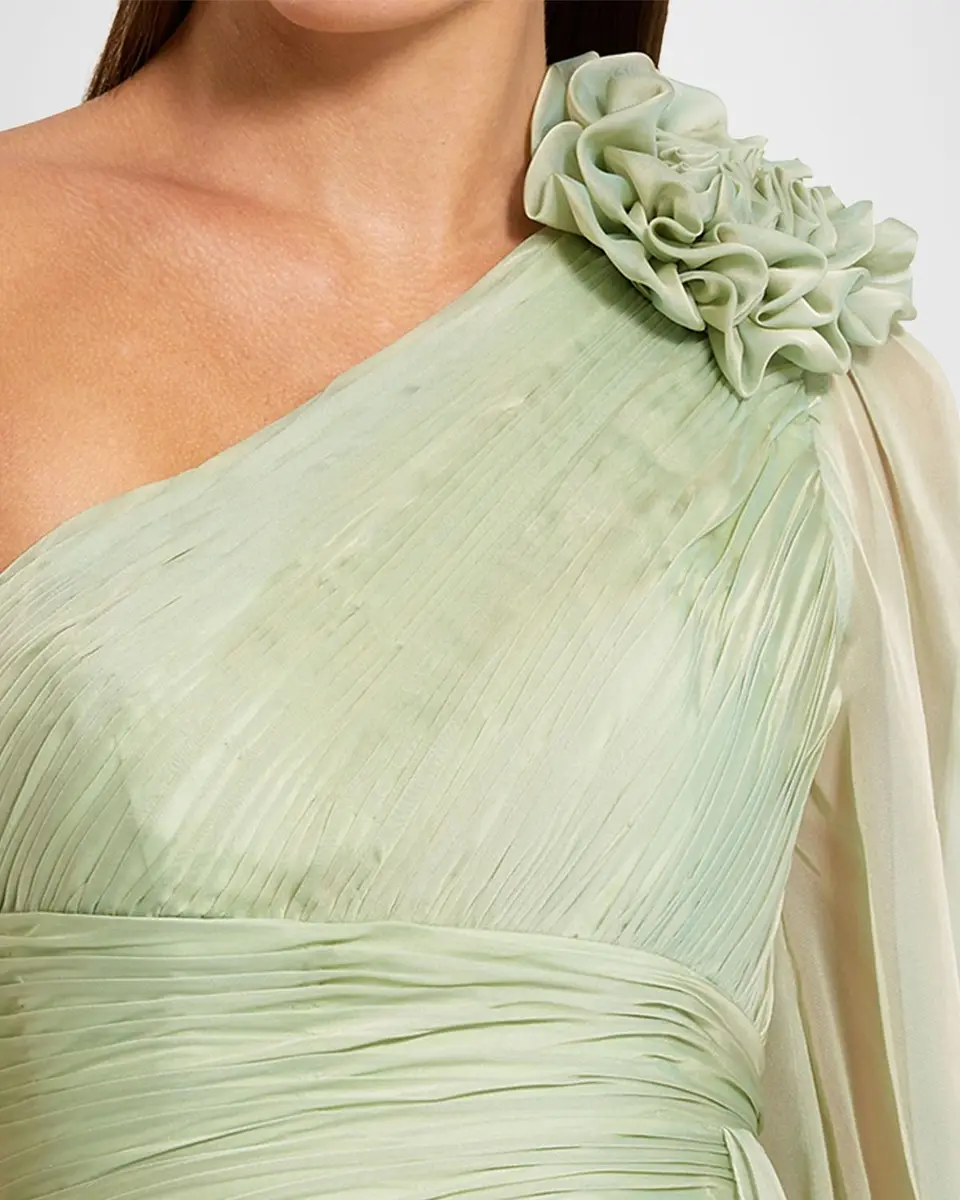 Mac Duggal Pleated One-Shoulder Chiffon Gown | Thumbnail 4 Mac Duggal Pleated One-Shoulder Chiffon Gown | Thumbnail 4