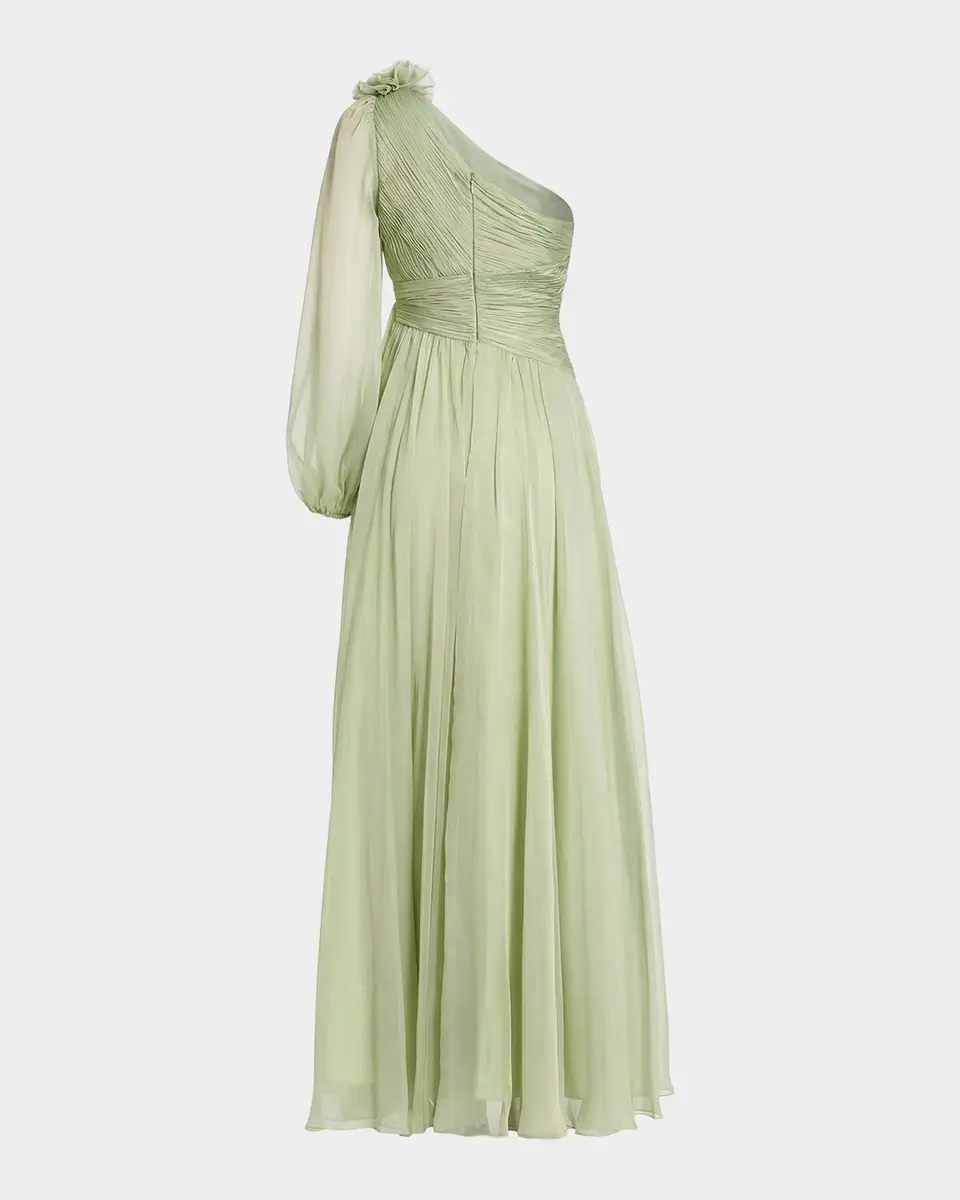 Mac Duggal Pleated One-Shoulder Chiffon Gown | Thumbnail 5 Mac Duggal Pleated One-Shoulder Chiffon Gown | Thumbnail 5