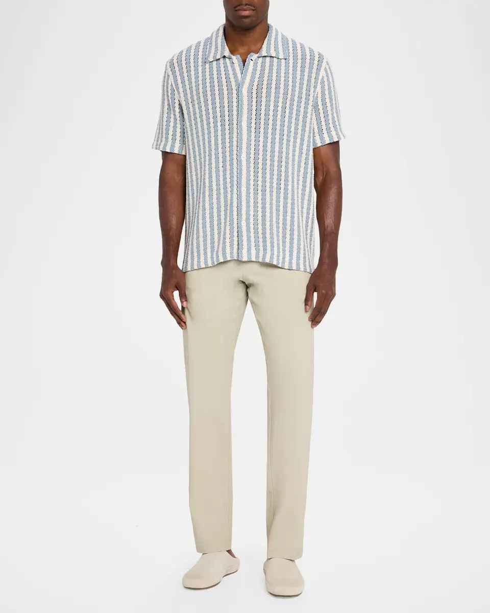 Vince Men's Beach Stripe Open Knit Short-Sleeve Shirt | Thumbnail 2 Vince Men's Beach Stripe Open Knit Short-Sleeve Shirt | Thumbnail 2