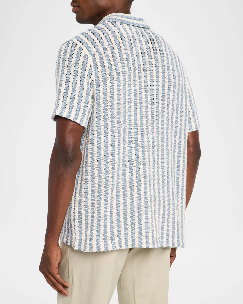 Vince Men's Beach Stripe Open Knit Short-Sleeve Shirt | Thumbnail 3 Vince Men's Beach Stripe Open Knit Short-Sleeve Shirt | Thumbnail 3