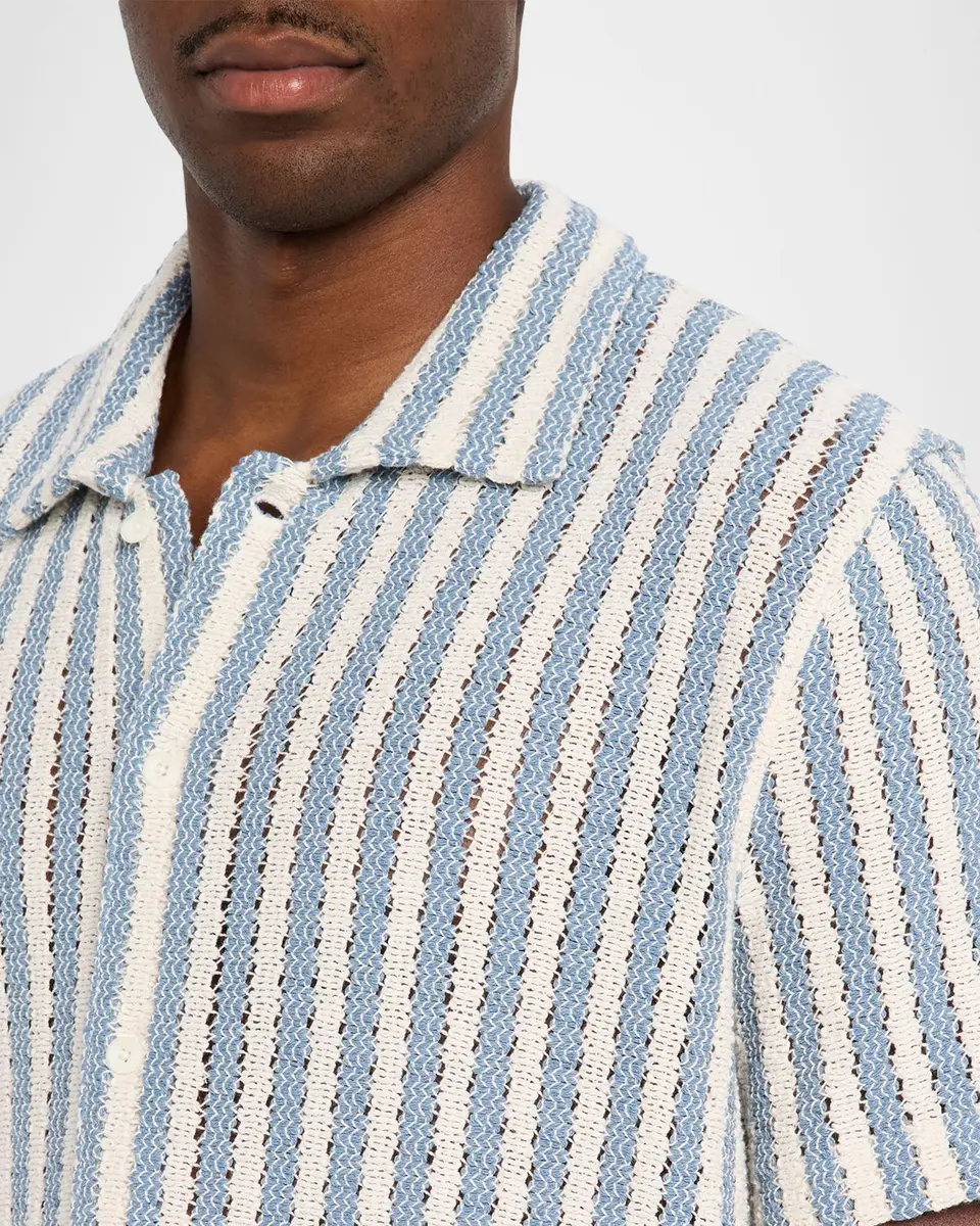 Vince Men's Beach Stripe Open Knit Short-Sleeve Shirt | Thumbnail 5 Vince Men's Beach Stripe Open Knit Short-Sleeve Shirt | Thumbnail 5