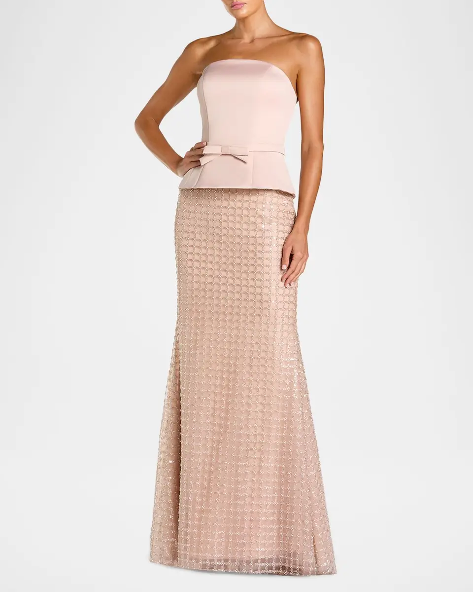 Mac Duggal Strapless Satin Sequined Column Gown | Thumbnail 2 Mac Duggal Strapless Satin Sequined Column Gown | Thumbnail 2