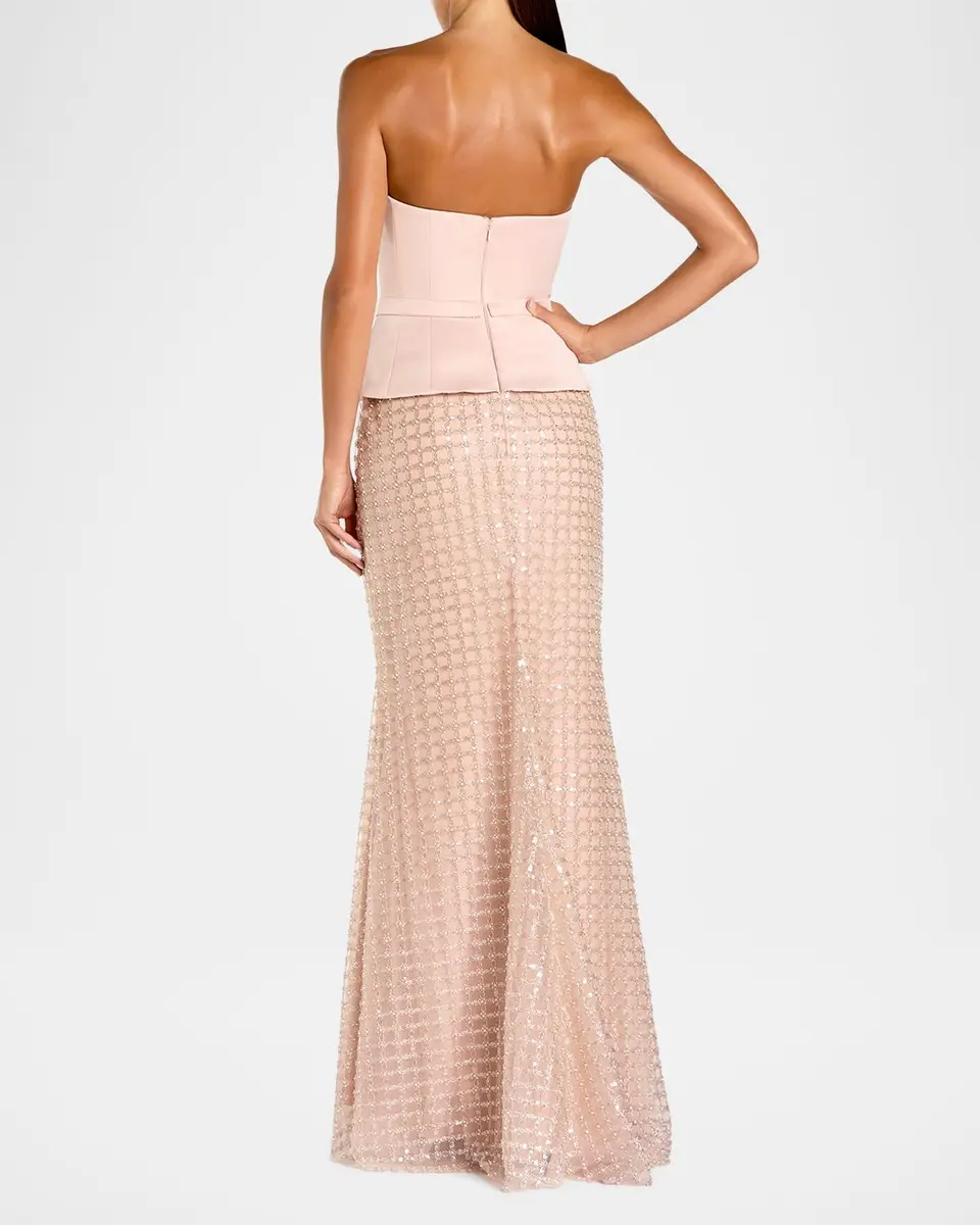 Mac Duggal Strapless Satin Sequined Column Gown | Thumbnail 3 Mac Duggal Strapless Satin Sequined Column Gown | Thumbnail 3