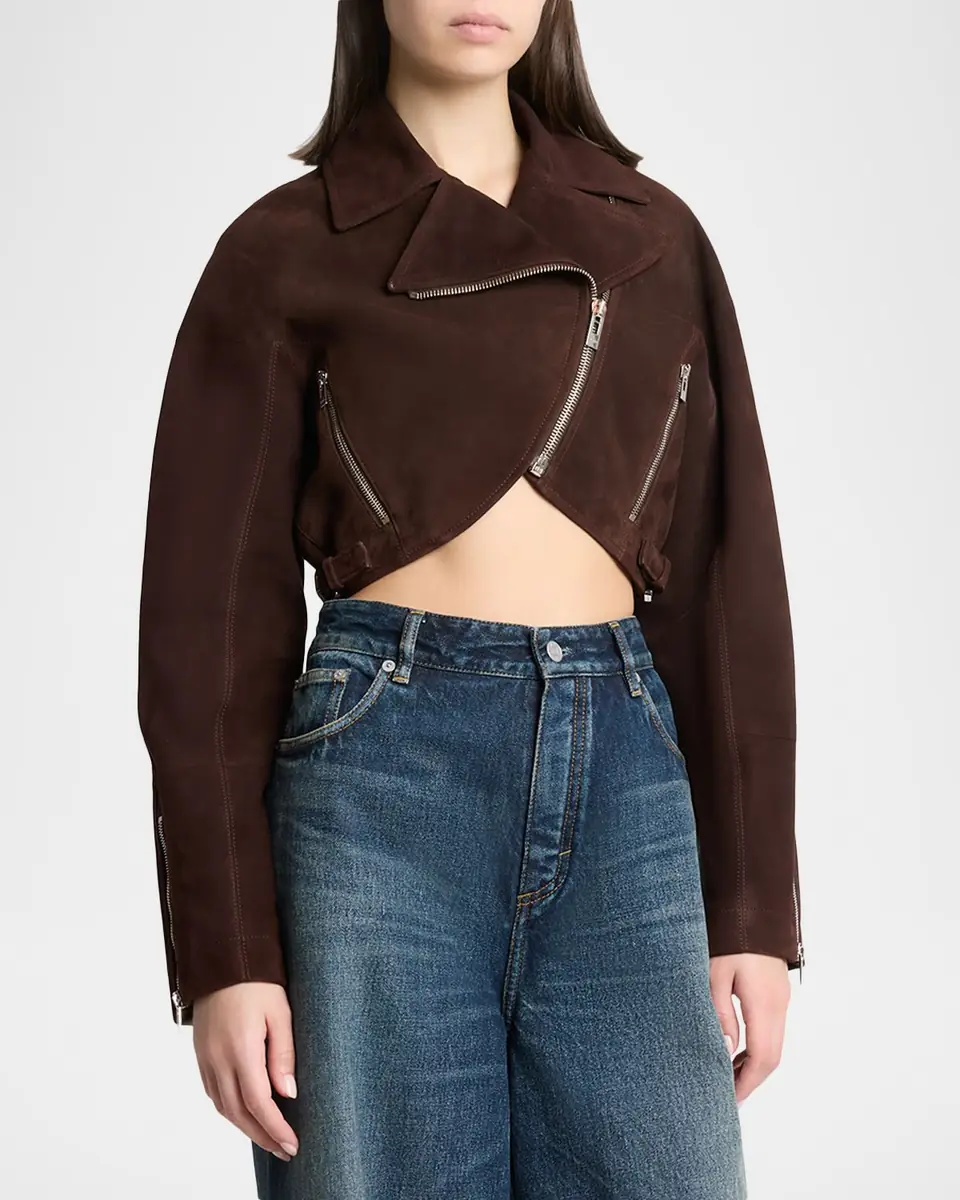 Alaïa Cropped Suede Biker Jacket | Thumbnail 3 Alaïa Cropped Suede Biker Jacket | Thumbnail 3