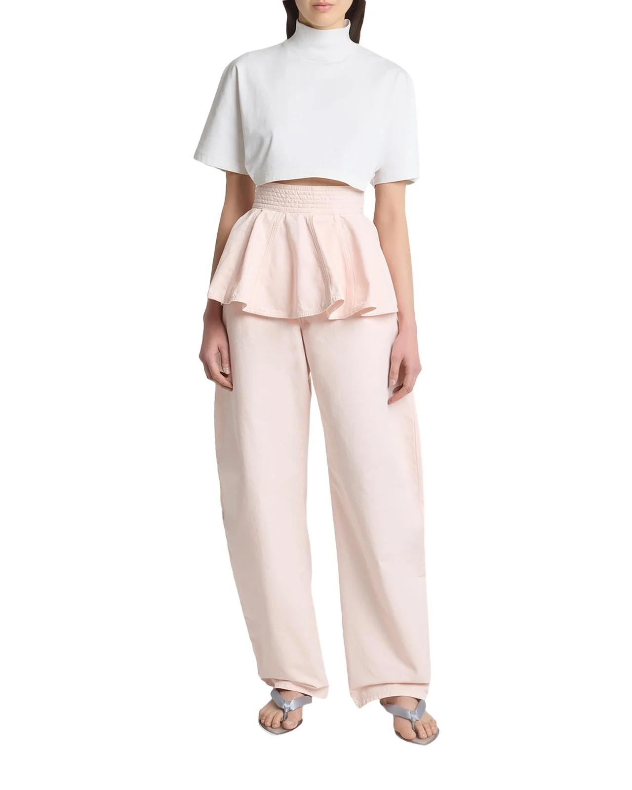 Tinted Denim Barrel-Leg Pants