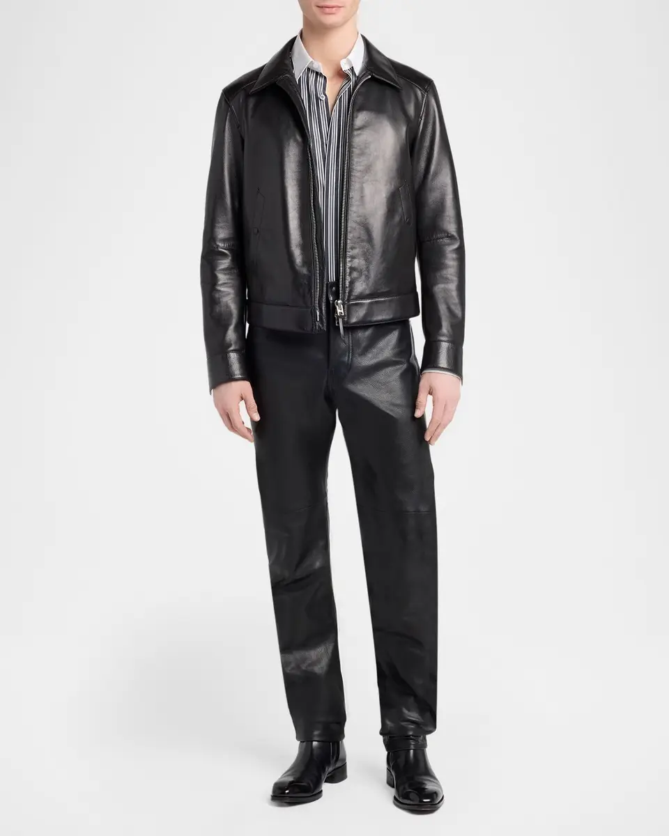 Tom Ford Men's Full-Zip Grained Leather Jacket | Thumbnail 2