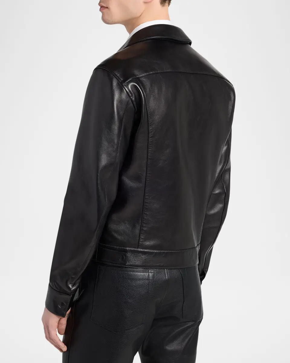 Tom Ford Men's Full-Zip Grained Leather Jacket | Thumbnail 3