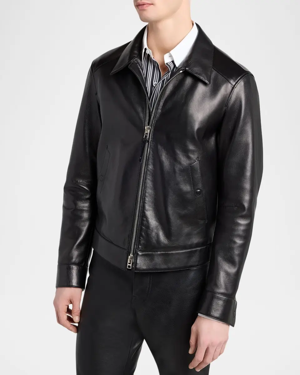 Tom Ford Men's Full-Zip Grained Leather Jacket | Thumbnail 4