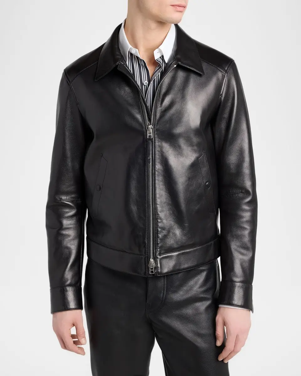 Tom Ford Men's Full-Zip Grained Leather Jacket | Thumbnail 5