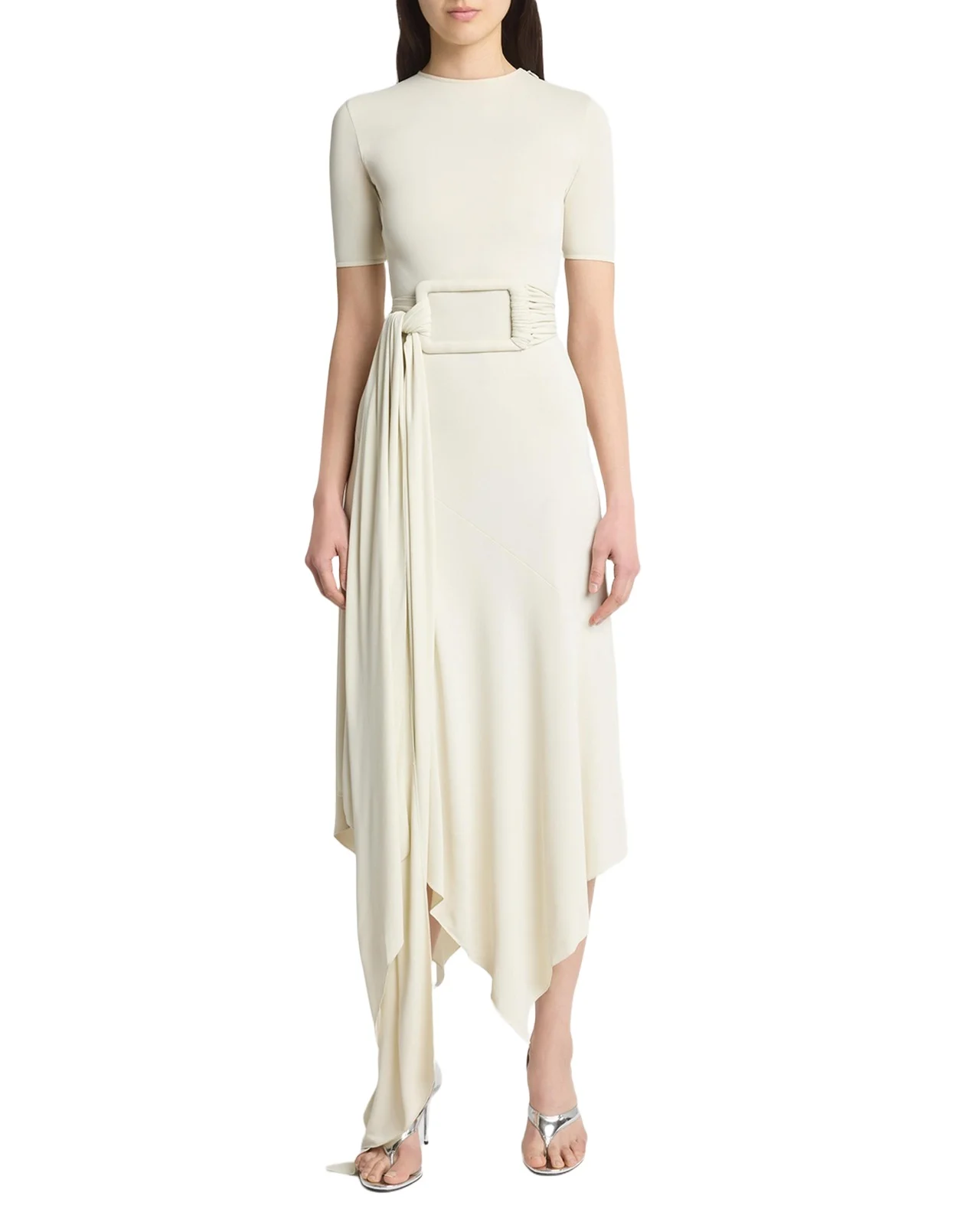 Asymmetric Fluid Jersey Belted Midi Dress Asymmetric Fluid Jersey Belted Midi Dress