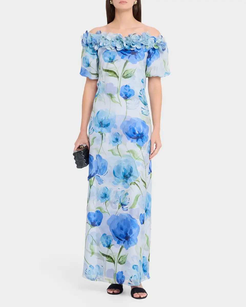 SACHIN & BABI Valentina Off-Shoulder Floral Chiffon Gown | Thumbnail 2 SACHIN & BABI Valentina Off-Shoulder Floral Chiffon Gown | Thumbnail 2