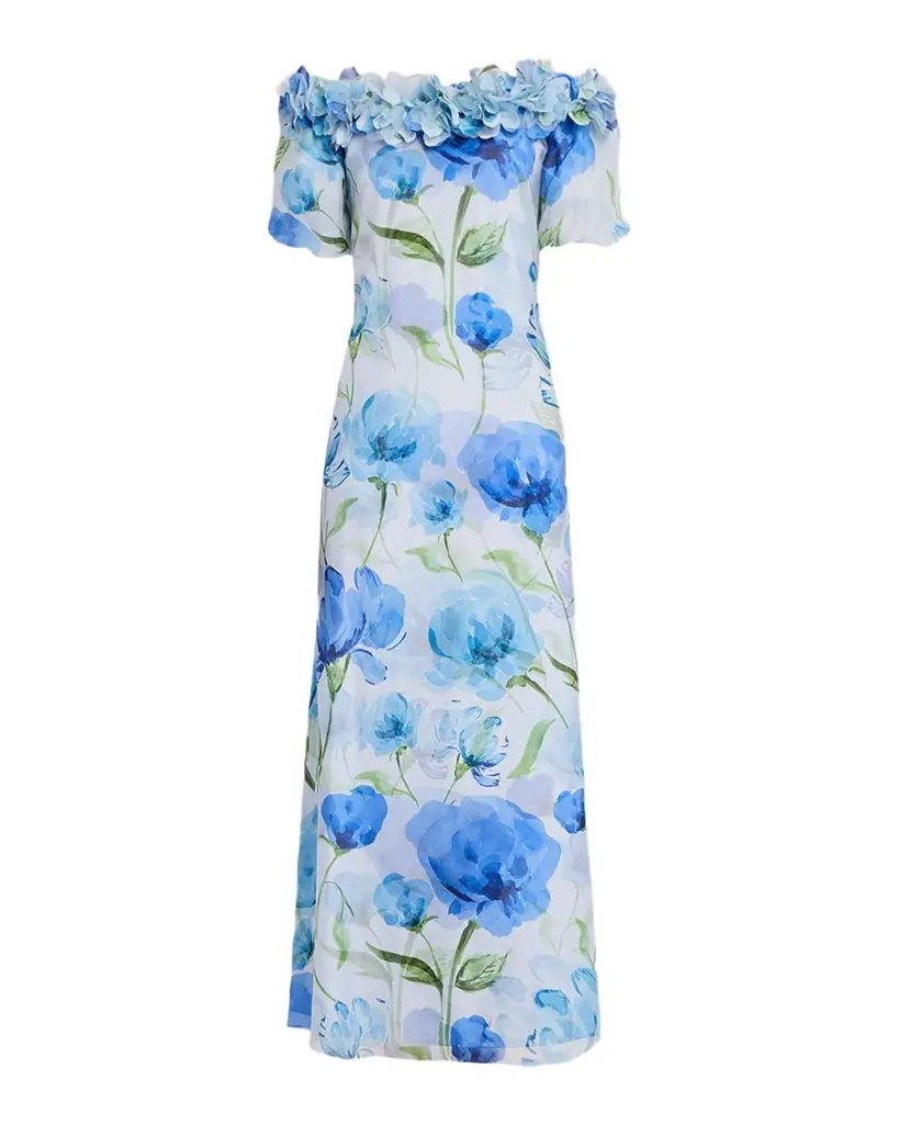 SACHIN & BABI Valentina Off-Shoulder Floral Chiffon Gown