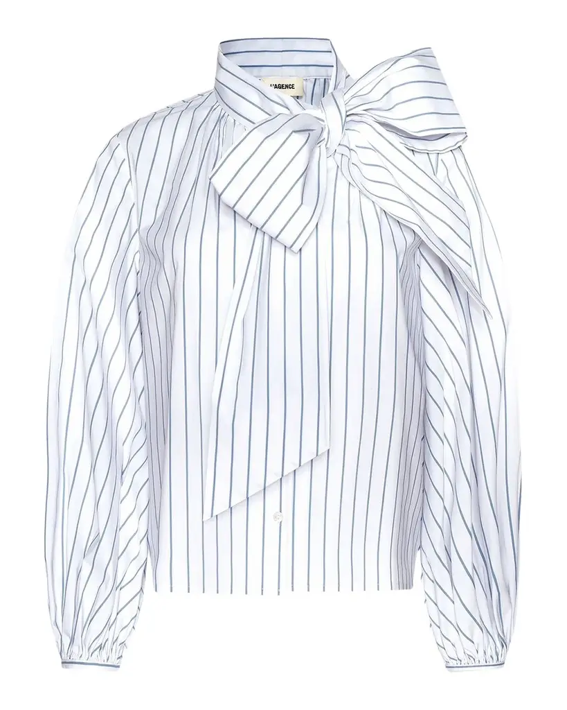Deon Striped Tie-Neck Blouse Deon Striped Tie-Neck Blouse