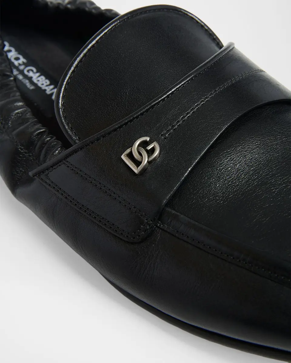 Dolce & Gabbana Men's Leather DG-Logo Elastic Penny Loafers | Thumbnail 4 Dolce & Gabbana Men's Leather DG-Logo Elastic Penny Loafers | Thumbnail 4