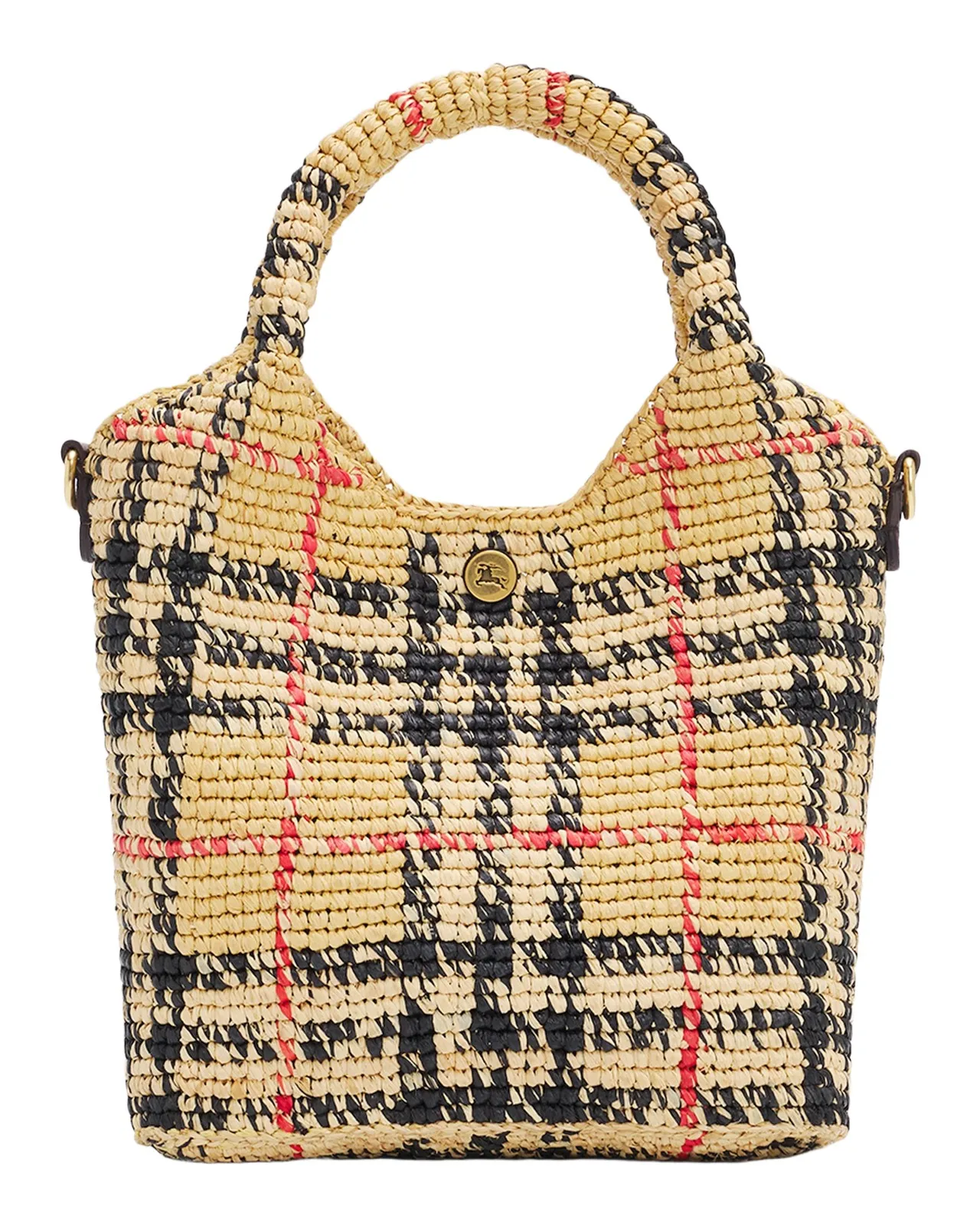 Burberry Margate Mini Check Raffia Tote Bag