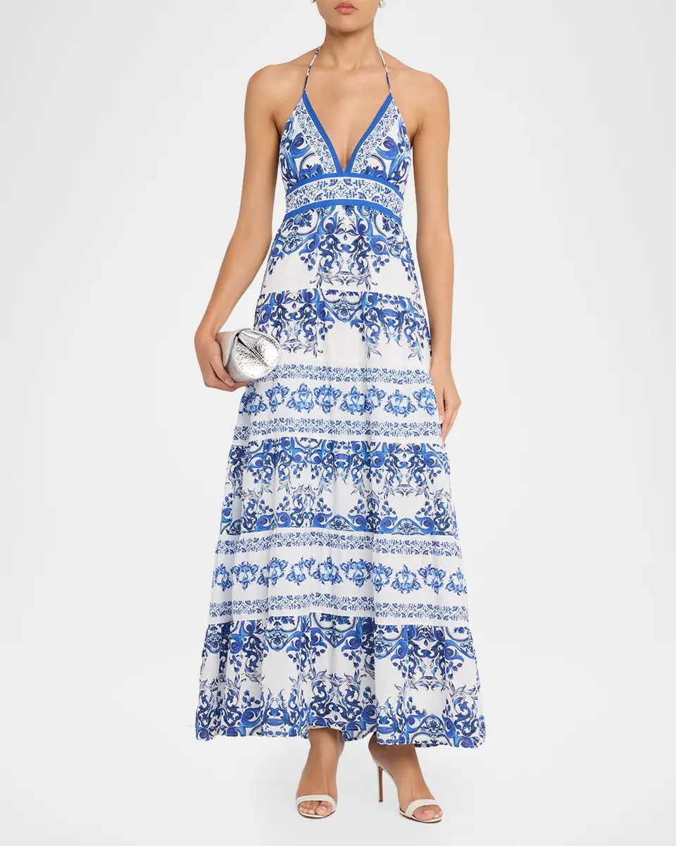 Alice + Olivia Karolina Tiered Halter Maxi Dress | Thumbnail 2 Alice + Olivia Karolina Tiered Halter Maxi Dress | Thumbnail 2