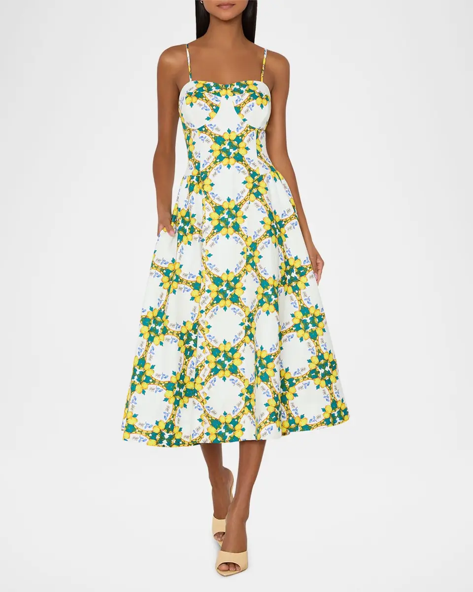 Milly Livna Geometric Lemon-Print Midi Dress | Thumbnail 2 Milly Livna Geometric Lemon-Print Midi Dress | Thumbnail 2