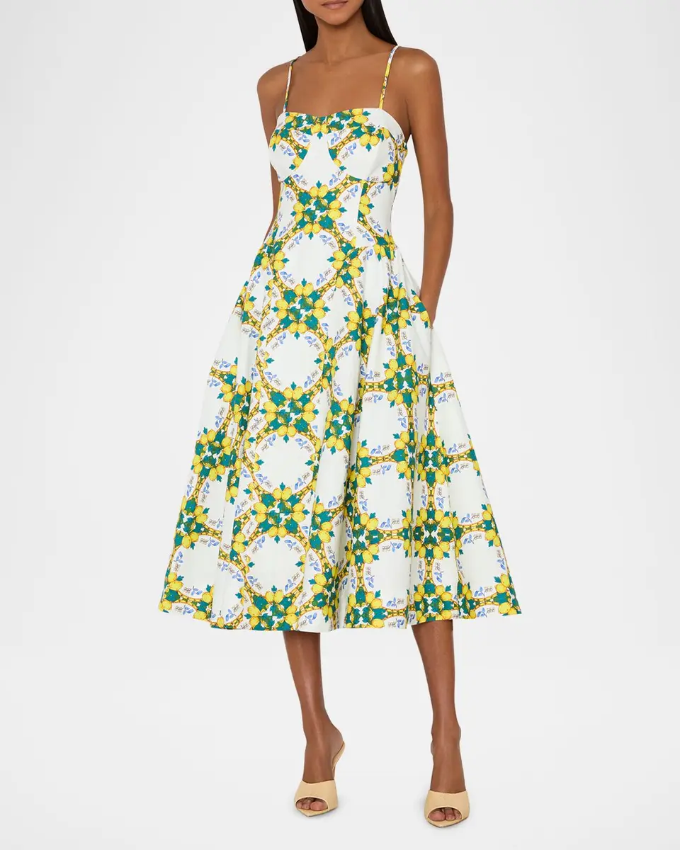 Milly Livna Geometric Lemon-Print Midi Dress | Thumbnail 4 Milly Livna Geometric Lemon-Print Midi Dress | Thumbnail 4