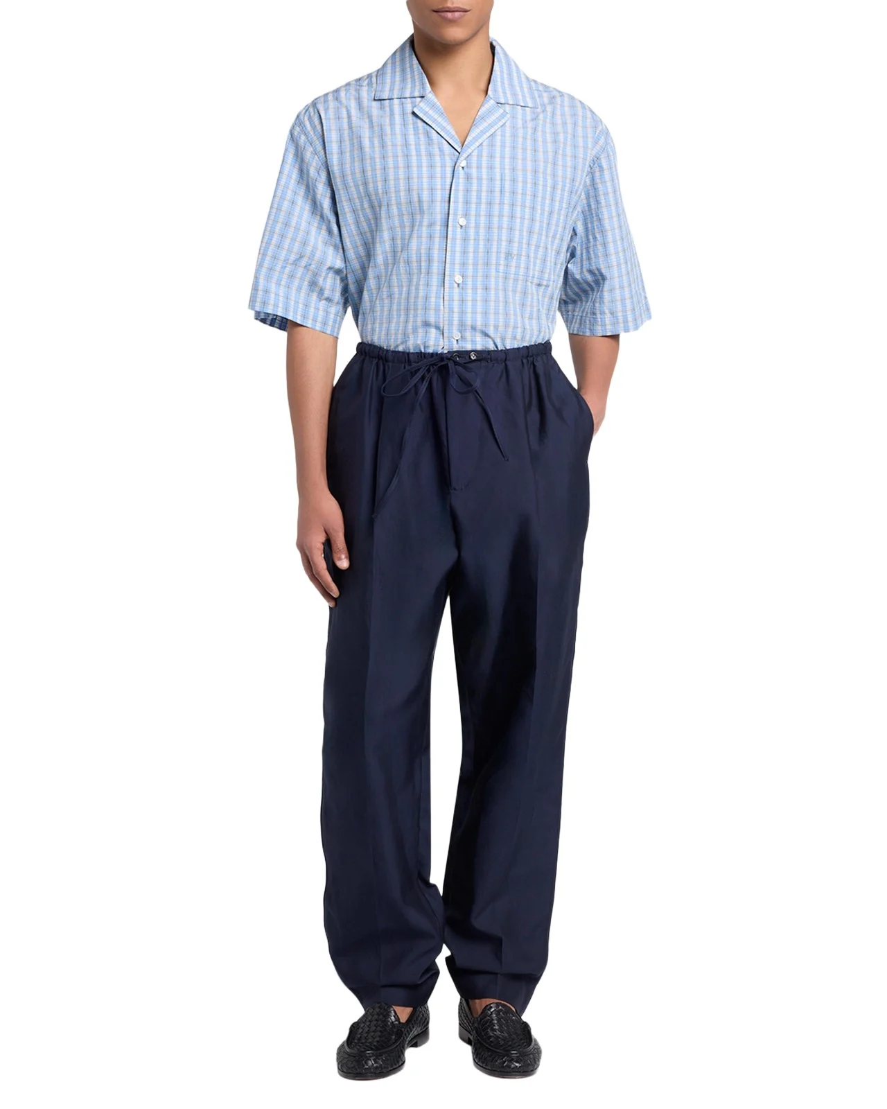 Men's Washed Cotton and Silk Relaxed Drawstring Pants Men's Washed Cotton and Silk Relaxed Drawstring Pants