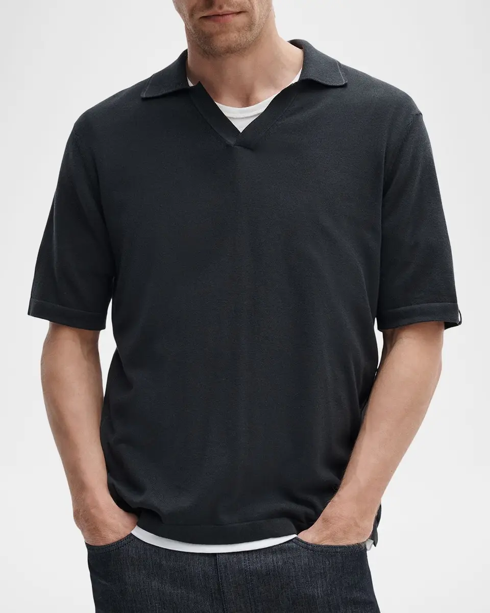 rag & bone Conrad Silk-Cotton Johnny Collar Polo Shirt | Thumbnail 4 rag & bone Conrad Silk-Cotton Johnny Collar Polo Shirt | Thumbnail 4