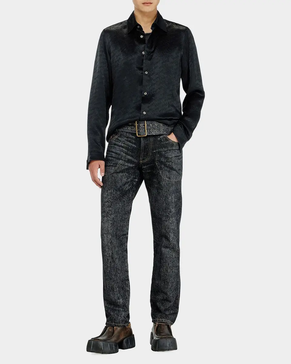 Diesel Men's Kinny Logo-Monogram Satin Shirt | Thumbnail 2 Diesel Men's Kinny Logo-Monogram Satin Shirt | Thumbnail 2