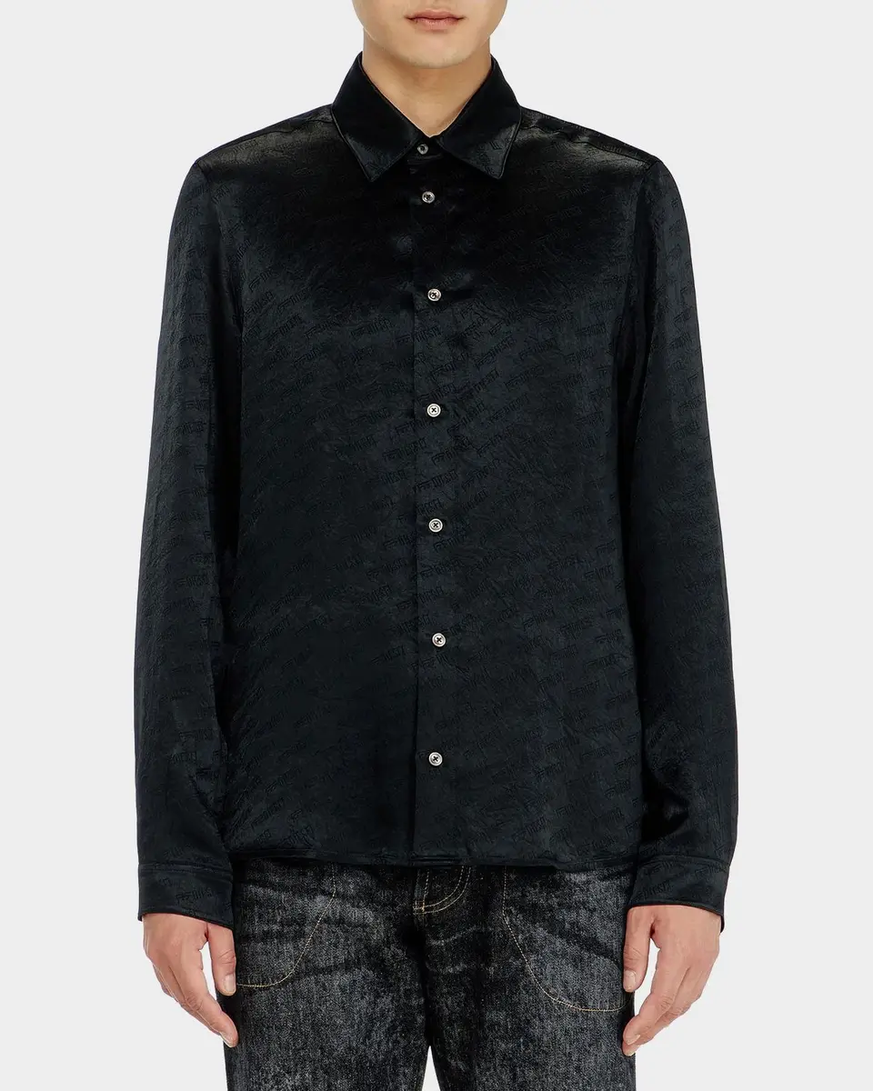 Diesel Men's Kinny Logo-Monogram Satin Shirt | Thumbnail 4 Diesel Men's Kinny Logo-Monogram Satin Shirt | Thumbnail 4