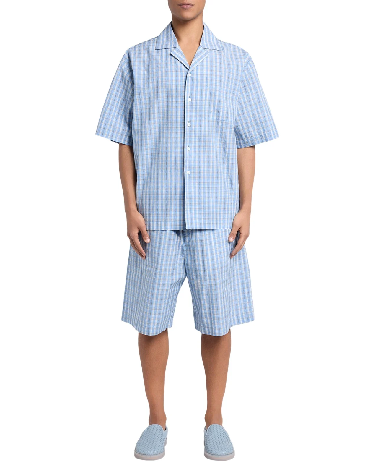 Men's Cotton and Silk Textured Plaid Short-Sleeve Shirt
