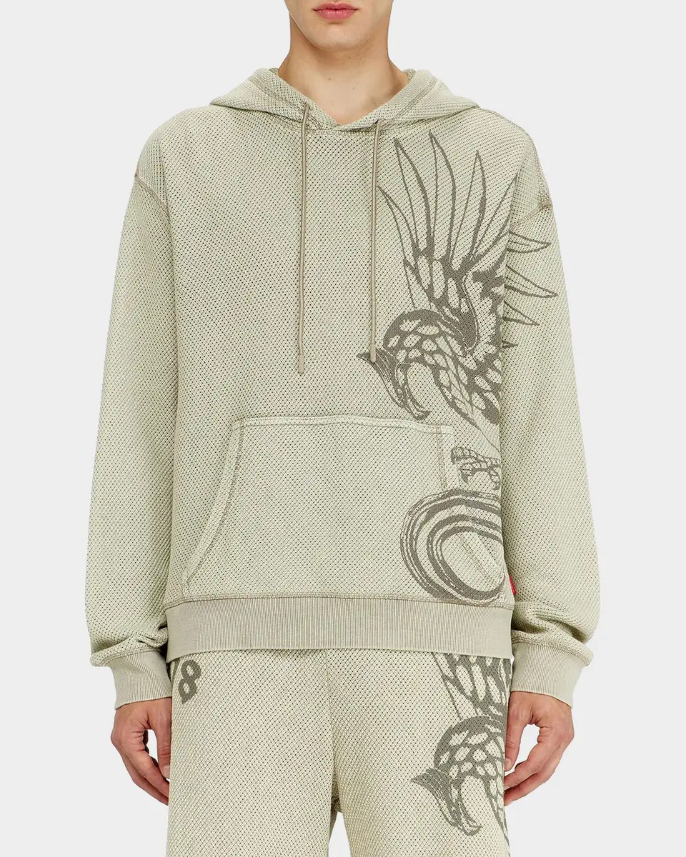 Diesel Men's Norm Eagle-Graphic Acid-Wash Mesh Hoodie | Thumbnail 4 Diesel Men's Norm Eagle-Graphic Acid-Wash Mesh Hoodie | Thumbnail 4