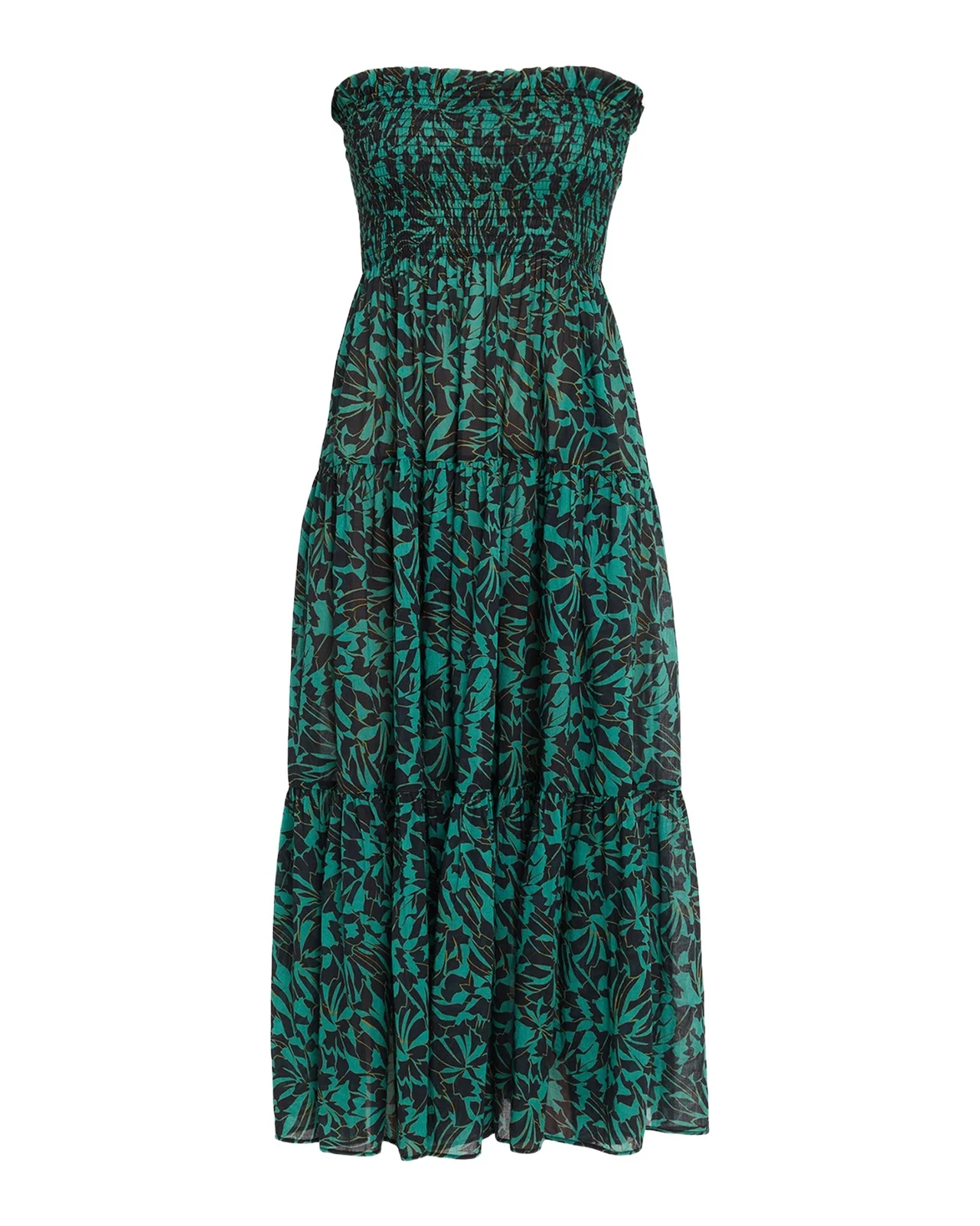 Ulla Johnson Lucca Smocked Strapless Midi Dress