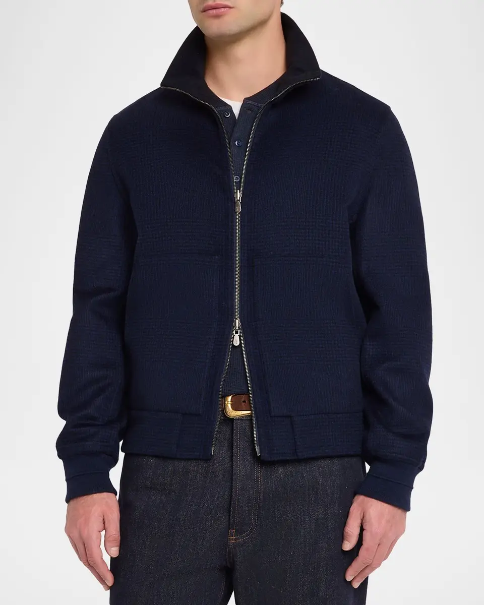 Brunello Cucinelli Men's Cashmere Textured Full-Zip Bomber Jacket | Thumbnail 4 Brunello Cucinelli Men's Cashmere Textured Full-Zip Bomber Jacket | Thumbnail 4