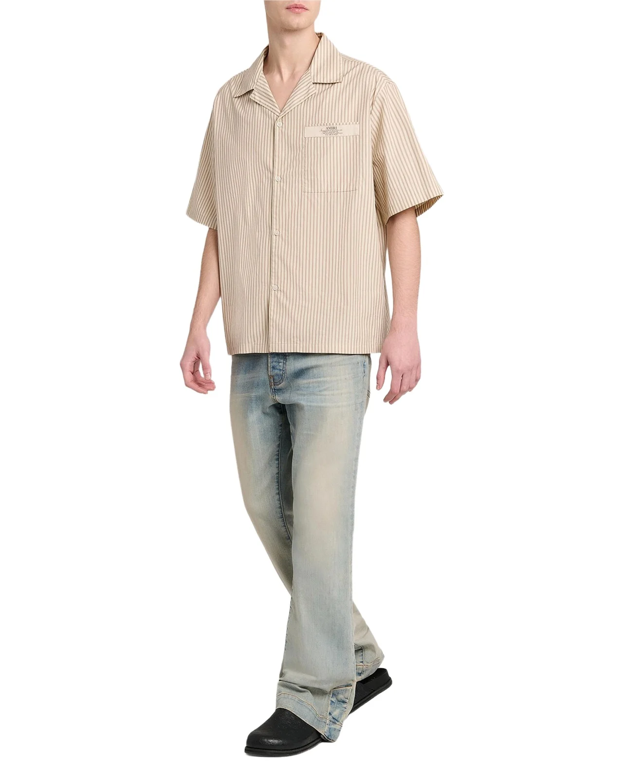 AMIRI Men's Spirit Stripe Cotton Poplin Label-Pocket Camp Shirt