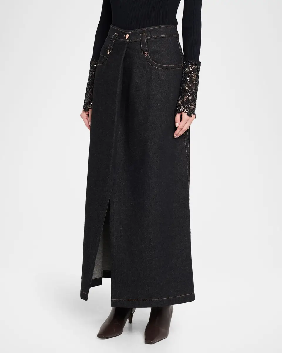 Brunello Cucinelli Denim A-Line Slit Maxi Skirt | Thumbnail 4 Brunello Cucinelli Denim A-Line Slit Maxi Skirt | Thumbnail 4