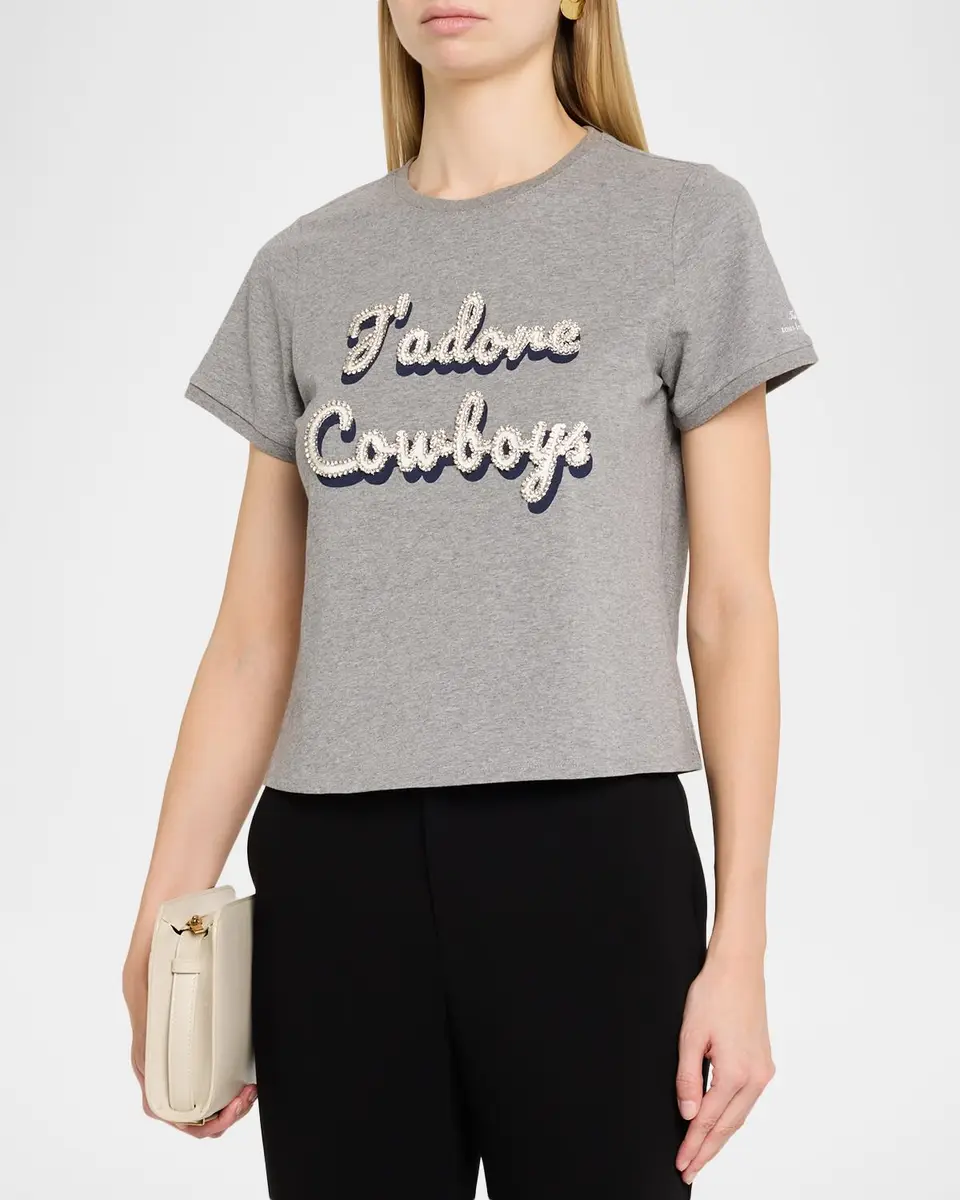 Cinq à Sept J 'adore Cowboys Embellished Shrunken Tee | Thumbnail 4 Cinq à Sept J 'adore Cowboys Embellished Shrunken Tee | Thumbnail 4