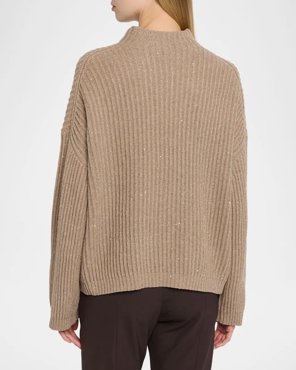 Brunello Cucinelli Turtleneck Shimmering Cashmere-Wool Rib Sweater | Thumbnail 3 Brunello Cucinelli Turtleneck Shimmering Cashmere-Wool Rib Sweater | Thumbnail 3