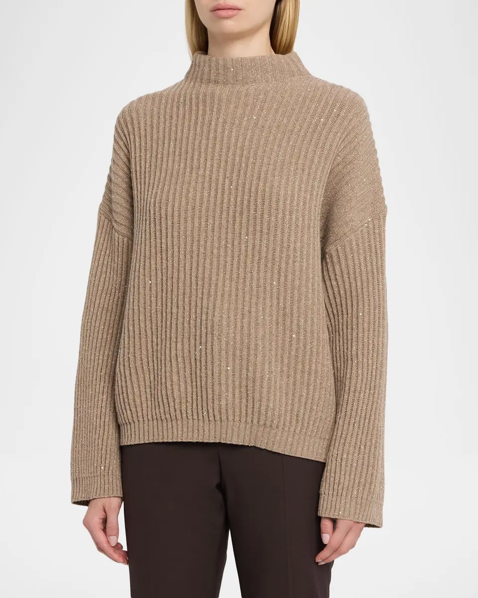 Brunello Cucinelli Turtleneck Shimmering Cashmere-Wool Rib Sweater | Thumbnail 4 Brunello Cucinelli Turtleneck Shimmering Cashmere-Wool Rib Sweater | Thumbnail 4
