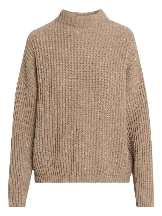 Turtleneck Shimmering Cashmere-Wool Rib Sweater Turtleneck Shimmering Cashmere-Wool Rib Sweater