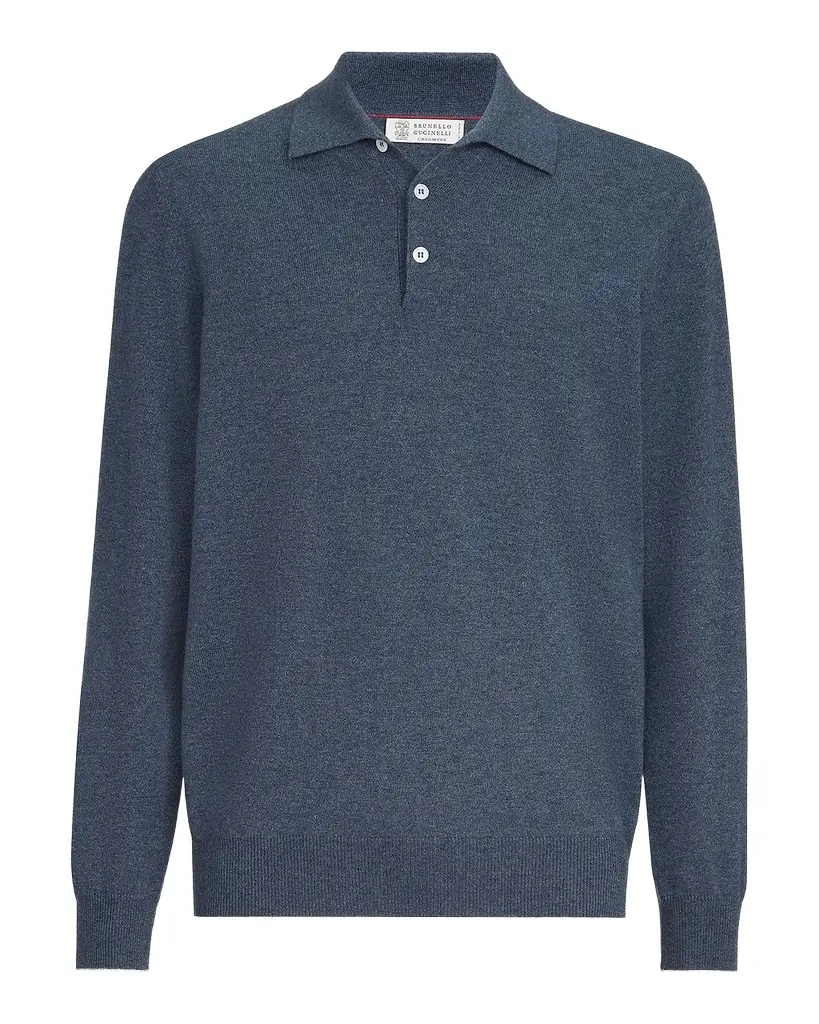 Brunello Cucinelli Men's Cashmere Knit Long-Sleeve Polo Shirt | Image 1 Brunello Cucinelli Men's Cashmere Knit Long-Sleeve Polo Shirt | Image 1
