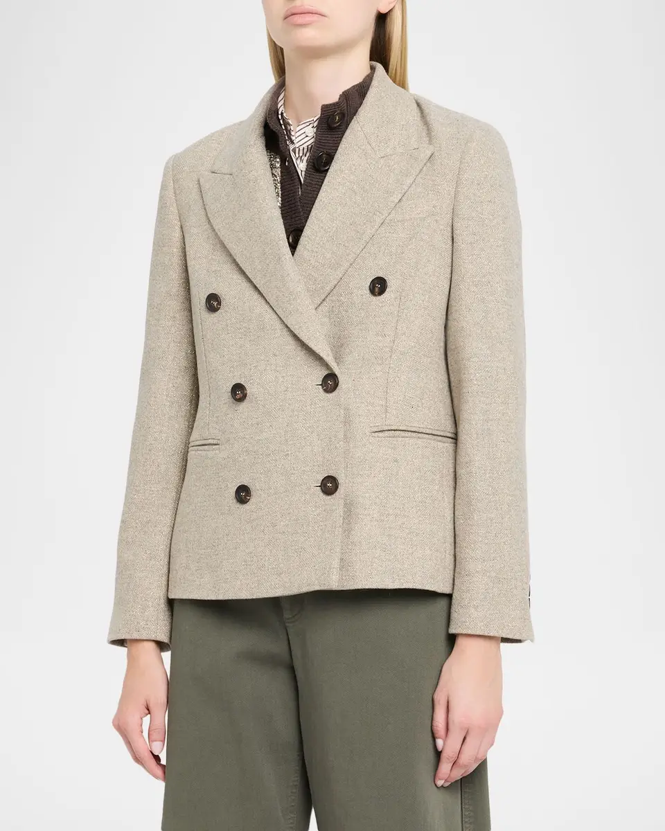 Brunello Cucinelli Sparkling Wool-Blend Double-Breasted Sport Coat | Thumbnail 4