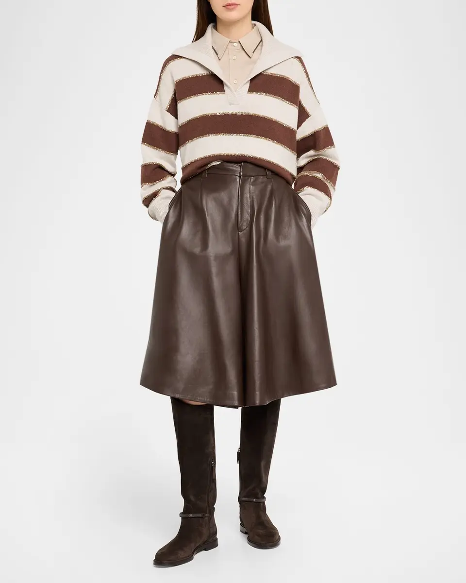 Brunello Cucinelli Leather Wide-Leg Culotte Pants | Thumbnail 2 Brunello Cucinelli Leather Wide-Leg Culotte Pants | Thumbnail 2