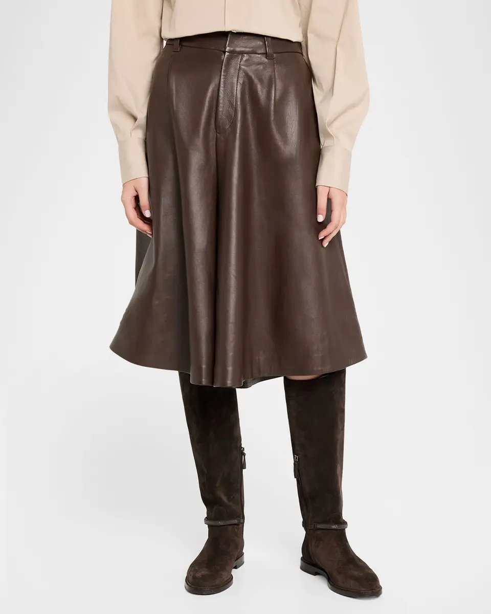 Brunello Cucinelli Leather Wide-Leg Culotte Pants | Thumbnail 4 Brunello Cucinelli Leather Wide-Leg Culotte Pants | Thumbnail 4