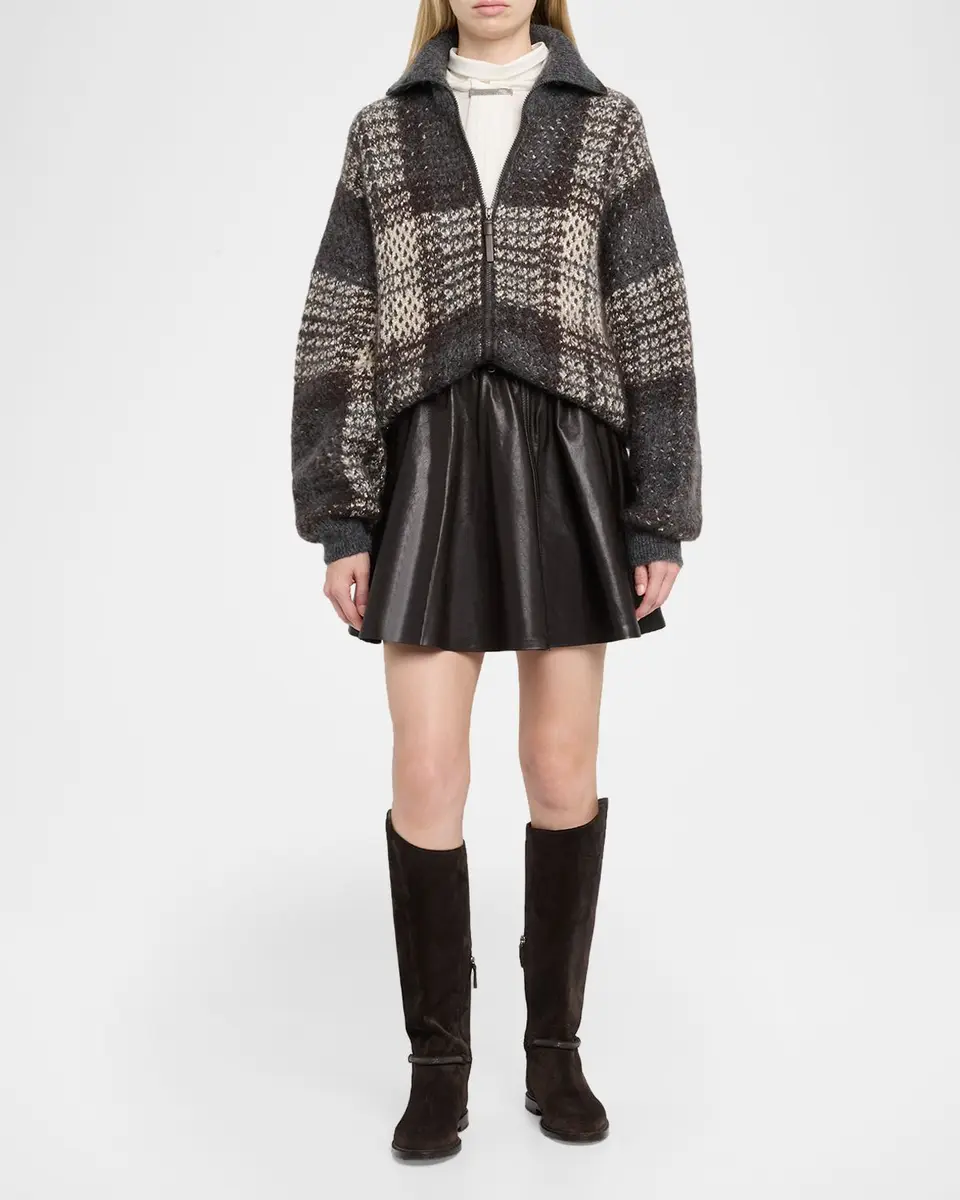 Brunello Cucinelli Leather Flared Mini Skirt | Thumbnail 2 Brunello Cucinelli Leather Flared Mini Skirt | Thumbnail 2