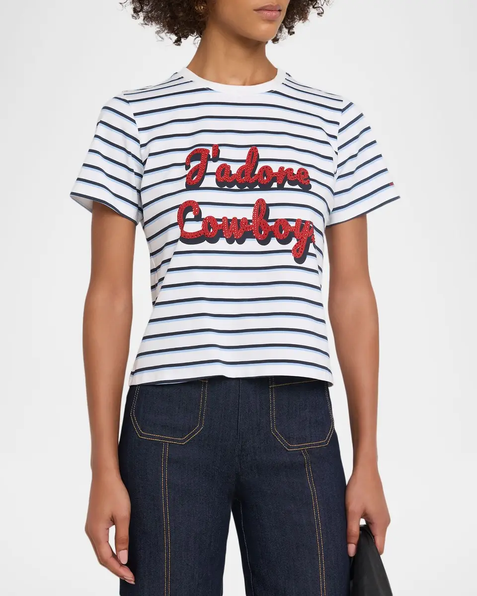 Cinq à Sept J 'adore Cowboys Embellished Shrunken Tee | Thumbnail 4 Cinq à Sept J 'adore Cowboys Embellished Shrunken Tee | Thumbnail 4