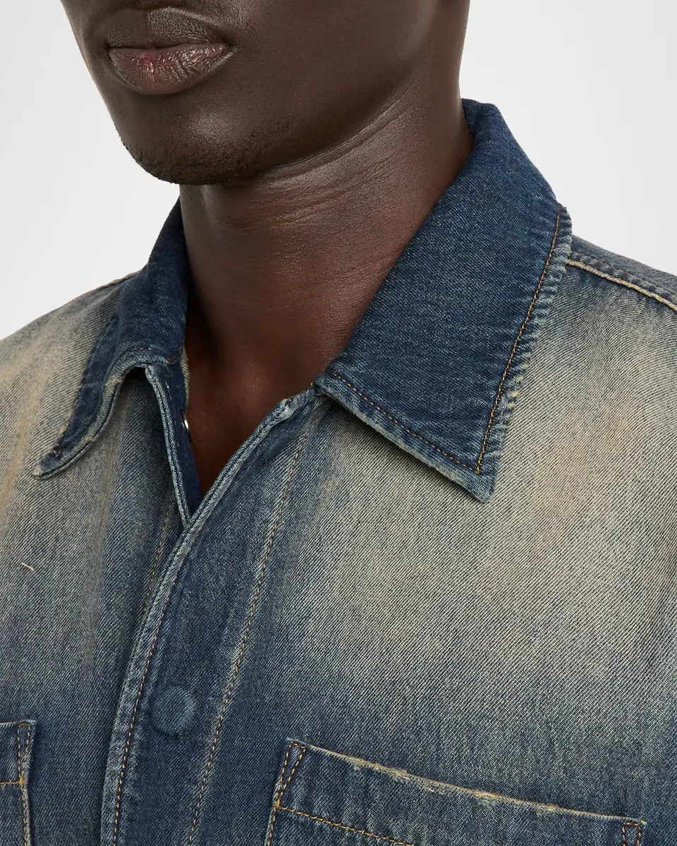 AMIRI Men's Denim Embossed-Logo Short-Sleeve Shirt | Thumbnail 8 AMIRI Men's Denim Embossed-Logo Short-Sleeve Shirt | Thumbnail 8