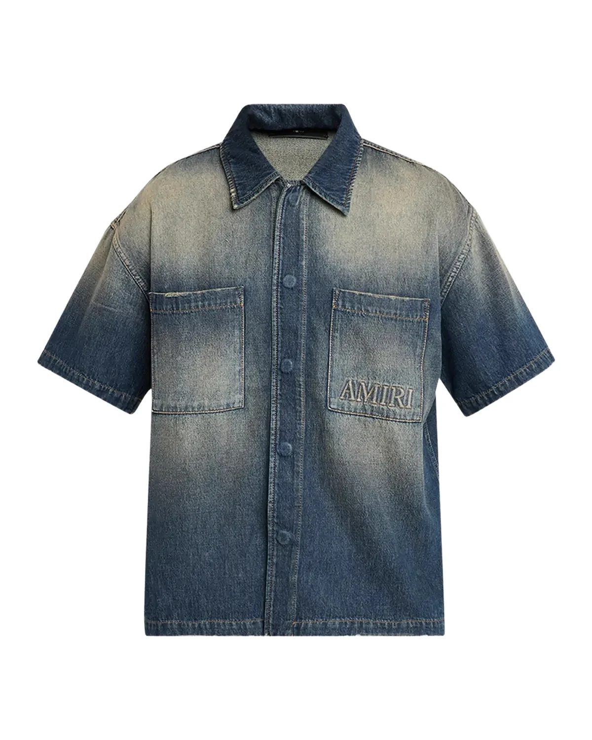 Men's Denim Embossed-Logo Short-Sleeve Shirt