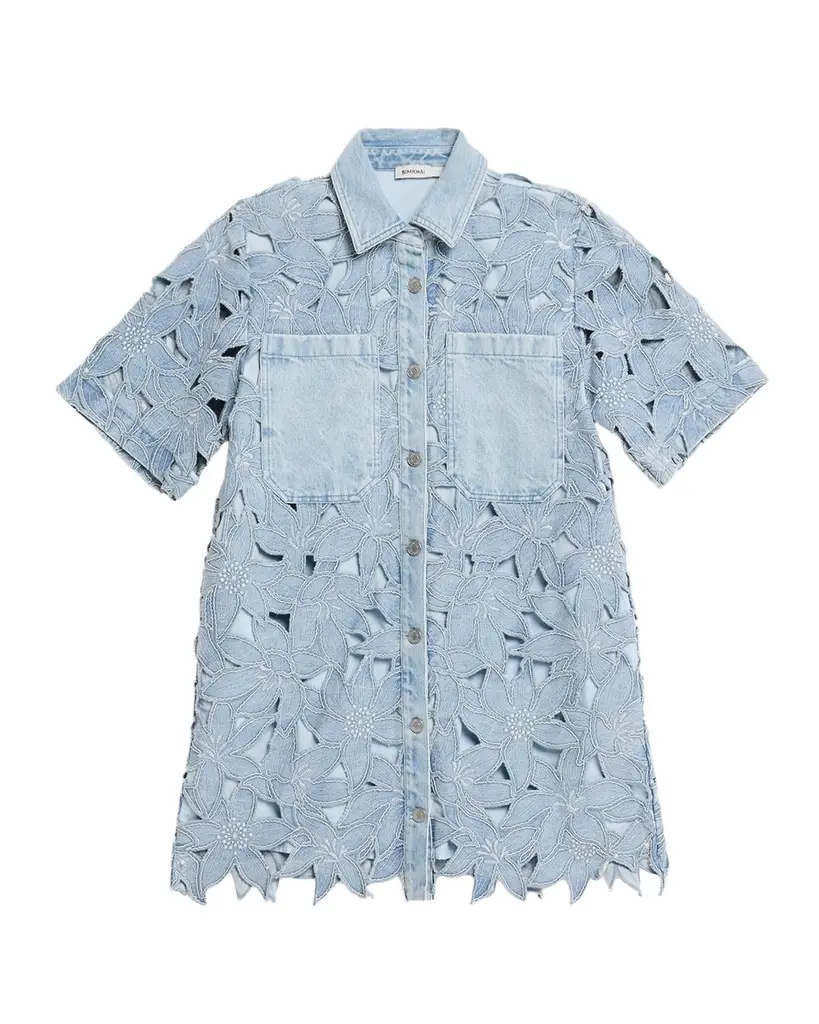 Simkhai Calyn Embroidered Denim Mini Dress | Image 1 Simkhai Calyn Embroidered Denim Mini Dress | Image 1