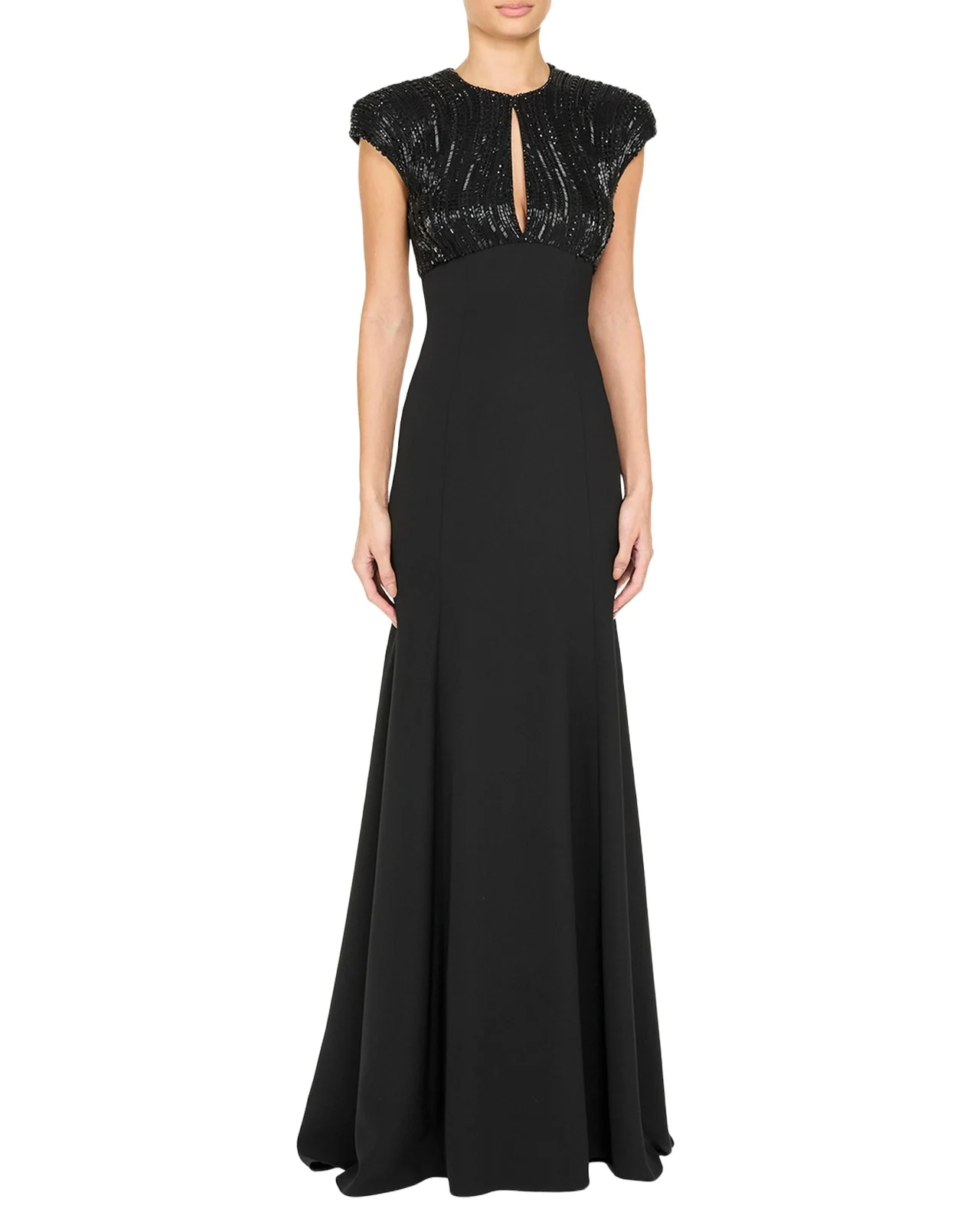 Jenny Packham Moonveil Tonal Sequin Cap-Sleeve Gown