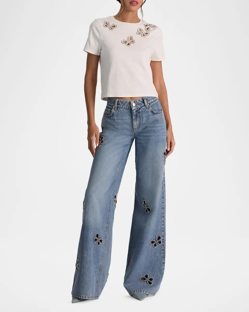 Alice + Olivia Amazing Embellished Cutout Jeans | Thumbnail 2