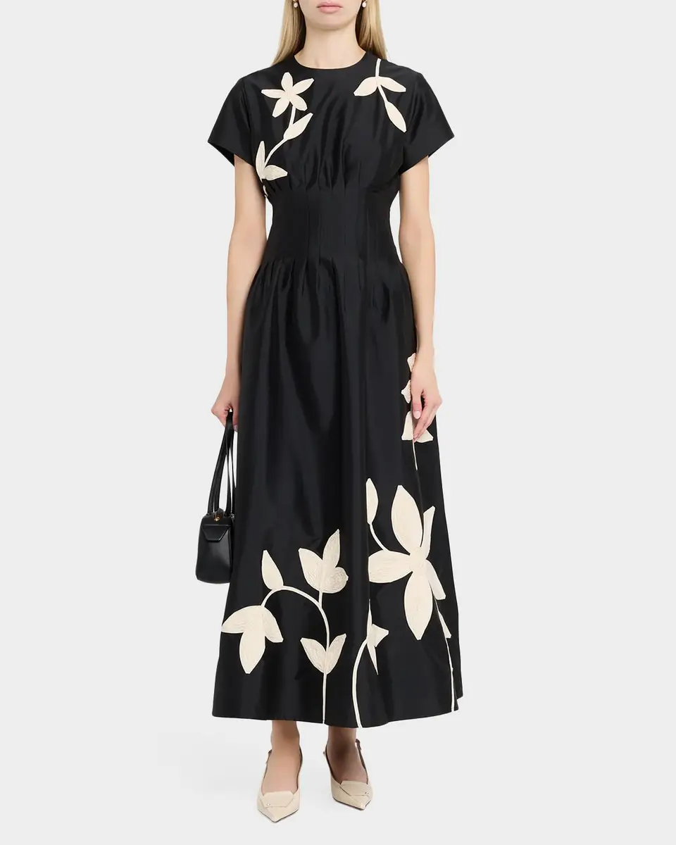 LOVEBIRDS Marvis Floral Embroidered Pleated Ankle Dress | Thumbnail 2 LOVEBIRDS Marvis Floral Embroidered Pleated Ankle Dress | Thumbnail 2