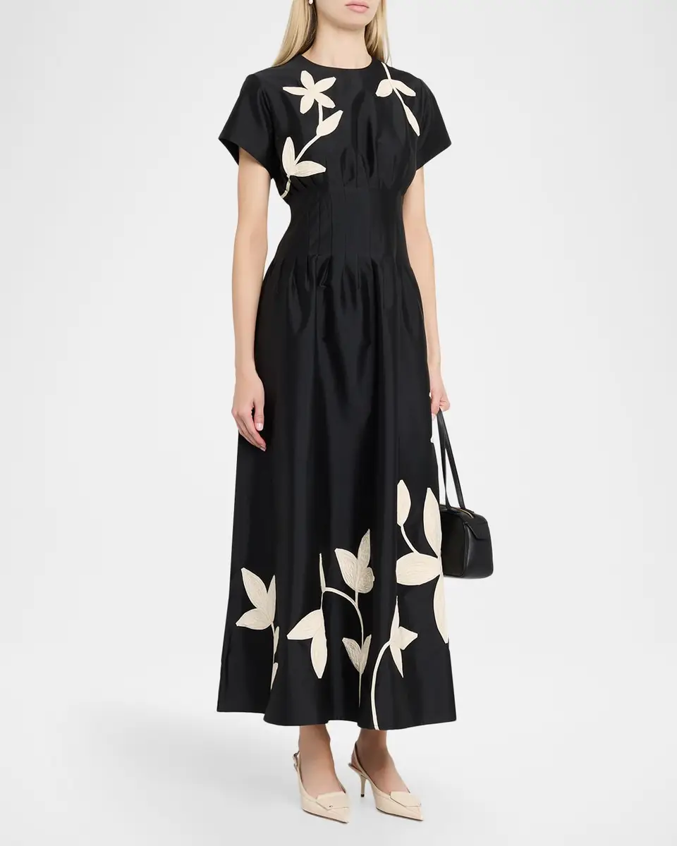 LOVEBIRDS Marvis Floral Embroidered Pleated Ankle Dress | Thumbnail 4 LOVEBIRDS Marvis Floral Embroidered Pleated Ankle Dress | Thumbnail 4